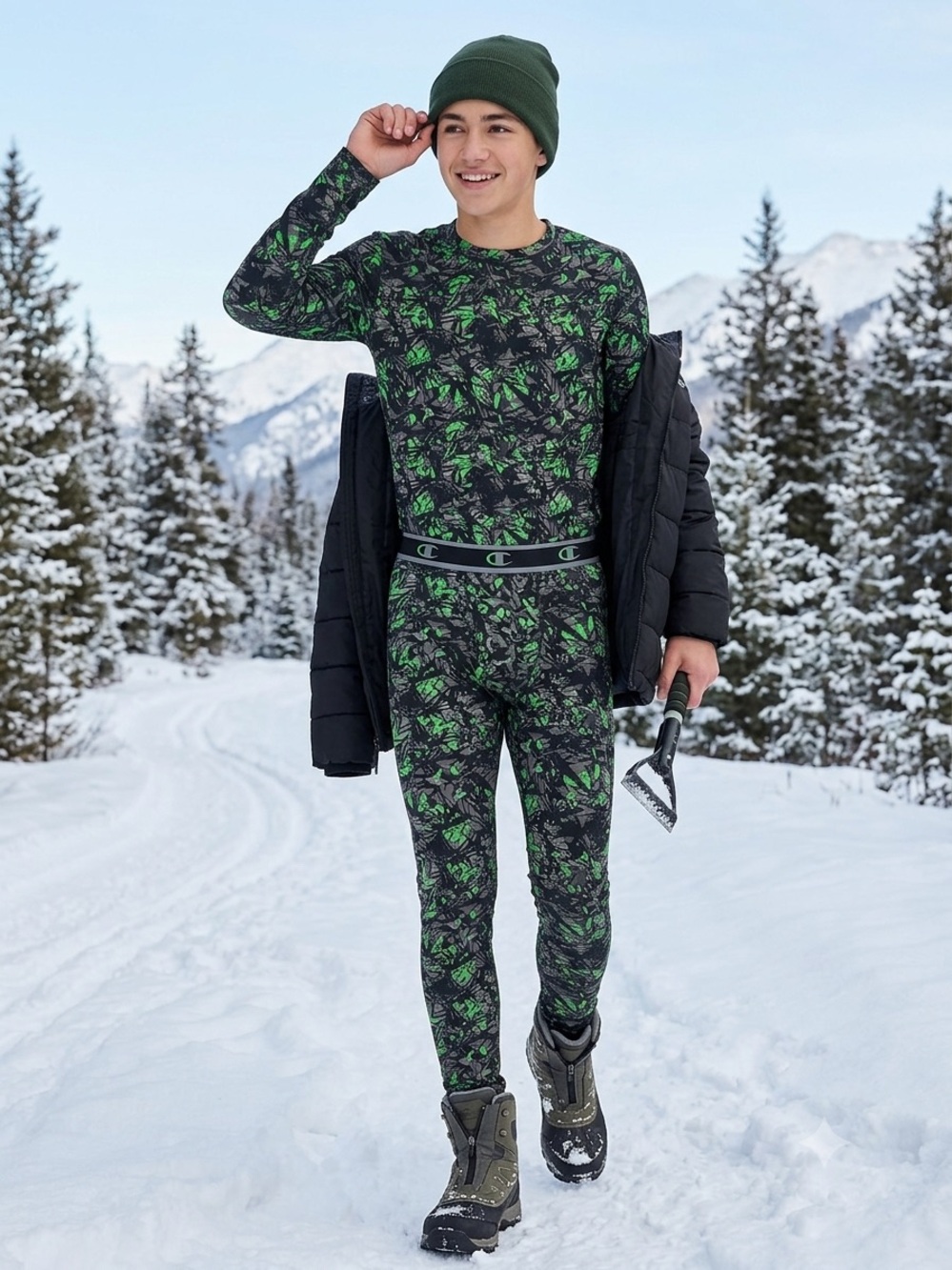 Champion Green & Black Camo Thermal Base Layer Set